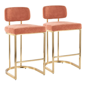 English Elm Fixed-height Barstools Powder Coated Steel Frame Brown Upholstered Seat Set of Two Salmon B202P471213