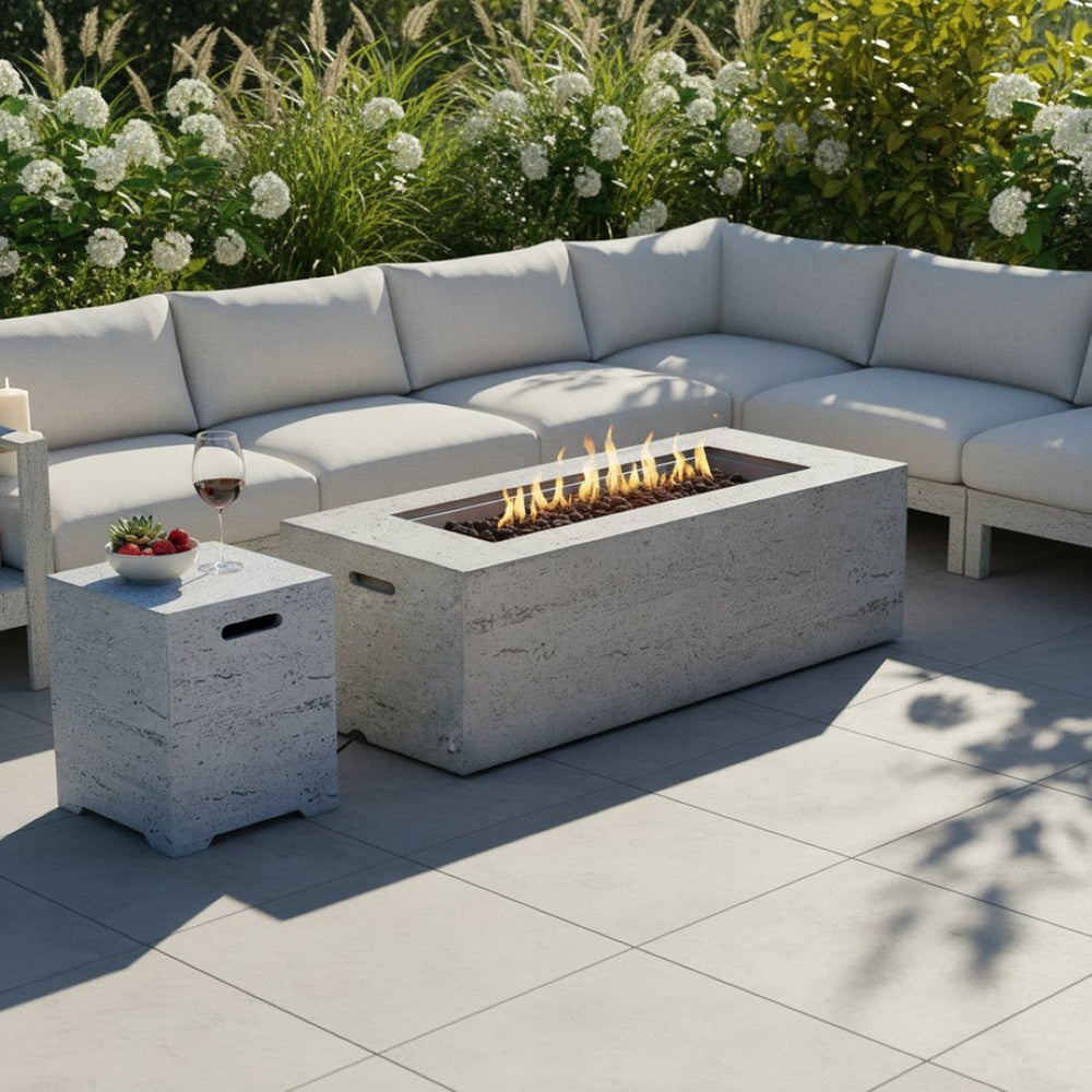 English Elm U_style Rectangular Mgo Propane Fire Pit Set with Tank Cover for Patio Deck WY000500AAE