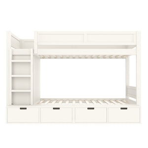 English Elm Twin Triple Bunk Bed Metal L-shaped Frame Sleeps Three Kids White Finish Ivory W1580S00643