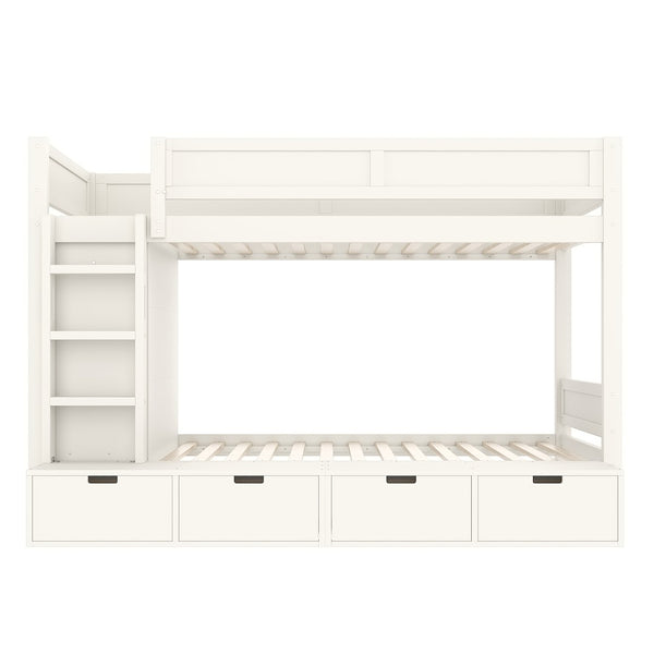 English Elm Twin Triple Bunk Bed Metal L-shaped Frame Sleeps Three Kids White Finish Ivory W1580S00643