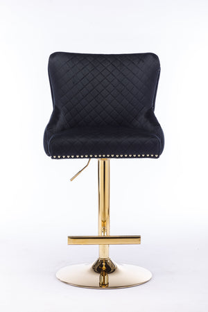 English Elm Hengming Velvet Bar Chair Stool with Plush Sponge Cushion, Gold Lion Head Pull & T‑Leg Base Gorgeous Finish and Anti‑Skid Feet (Set of 1) Black W212P156698