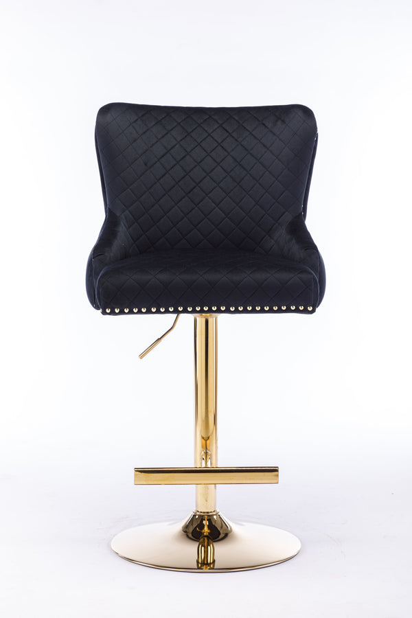 English Elm Hengming Velvet Bar Chair Stool with Plush Sponge Cushion, Gold Lion Head Pull & T‑Leg Base Gorgeous Finish and Anti‑Skid Feet (Set of 1) Black W212P156698