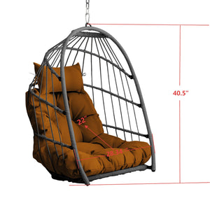 English Elm Outdoor Egg-shaped Hanging Chair with Stand - Cozy Cushioned Swing, Sturdy 350 lb Frame, Indoor/Patio Use Brown+Gray W2500P309626