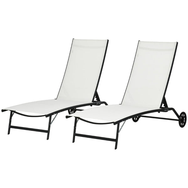 English Elm Outsunny 2-Piece Outdoor Chaise Lounge Set With Wheels, 5 Adjustable Positions For Ultimate Comfort P1 W2225P200361-GIGA