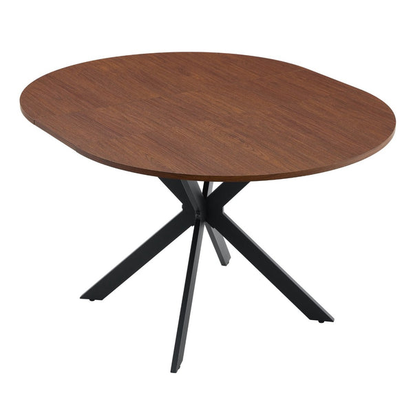 English Elm Extendable Round Dining Table Walnut Grain Top Matte Black Base Seats 4 to 6 W3875S00001