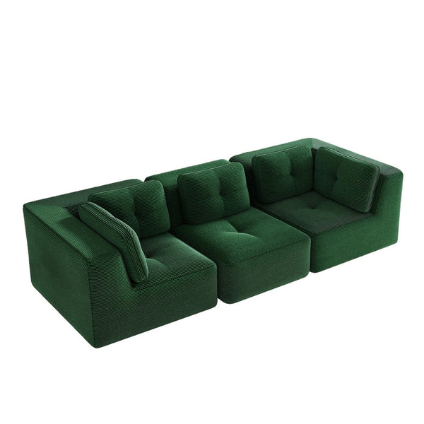 English Elm Modern Corduroy Modular Sectional Sofa Deep Seat Tufted Piping No Assembly Required Green W714S01795