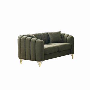 English Elm 63" Chenille Loveseat Sofa Luxury 2-Seater Deep Tufted Couch with Gold Metal Legs and Pillows Green W3373S00054