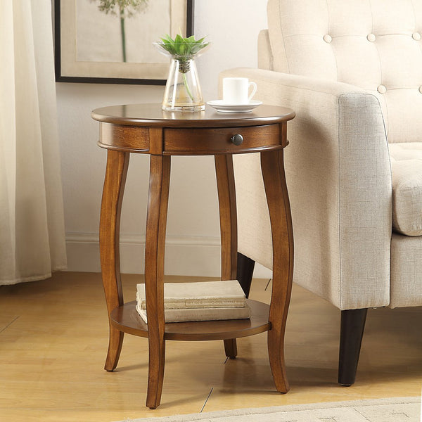 English Elm Walnut Round End Table with Drawer & Shelf, Solid Wood Cabriole Legs, Elegant Storage Accent (97) B062P181371