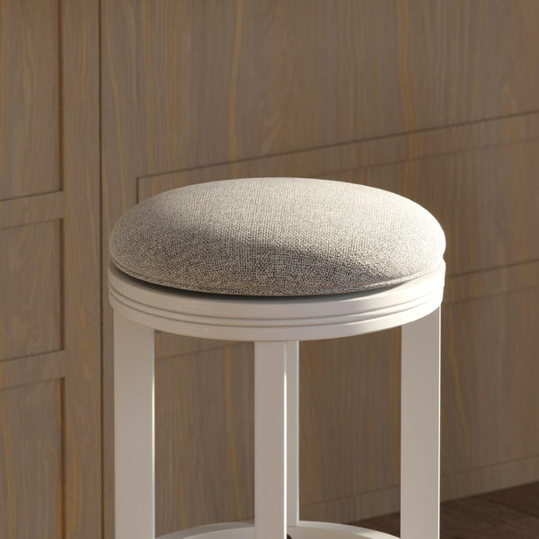 English Elm 26in. Backless Swivel Counterstool Solid Wood Farmhouse Seat Distressed Finish Kitchen White B2751P436426