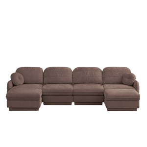 English Elm 137" Oversized U-shaped Chenille Sectional with Ottoman Quilted Cushions for Spacious Living Rose Dust W714S01782