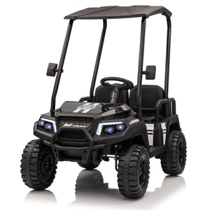 English Elm 24v Kids Electric Ride on Truck Four Seat All Wheel Drive Spring Suspension Sunshade Black W1578P381262