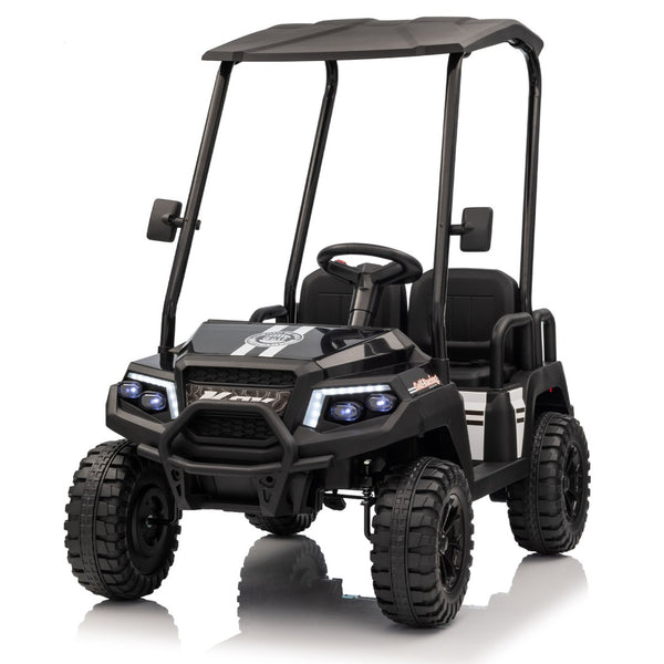 English Elm 24v Kids Electric Ride on Truck Four Seat All Wheel Drive Spring Suspension Sunshade Black W1578P381262