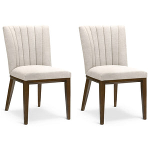 English Elm Elmwood Mid-century Cream Velvet Upholstered Dining Chairs Set of 2 Tapered Legs B183P232094