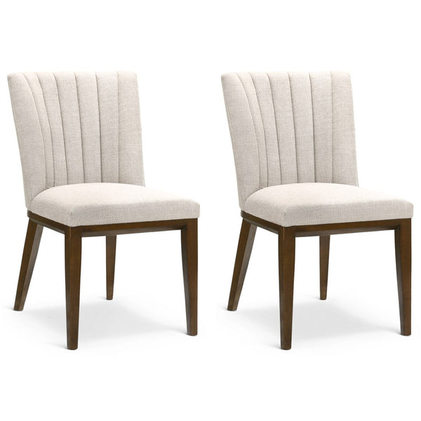 English Elm Elmwood Mid-century Cream Velvet Upholstered Dining Chairs Set of 2 Tapered Legs B183P232094