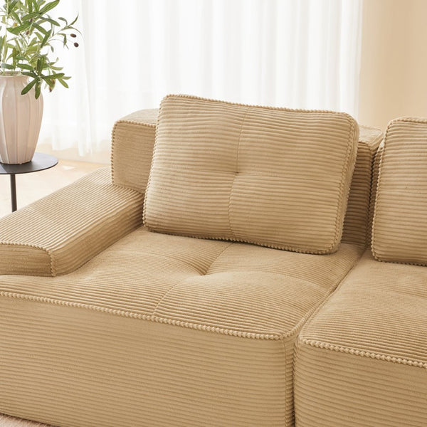 English Elm Modern Corduroy Sectional Sofa Deep Seat V Shape Tufted Couch with Movable Ottoman Camel W714S01588