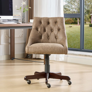 English Elm A&A Handcrafted Sheepskin-Pattern Office Chair with High-Rebound Foam, Solid Wood & Steel Legs, Retro Brown W1143P202750