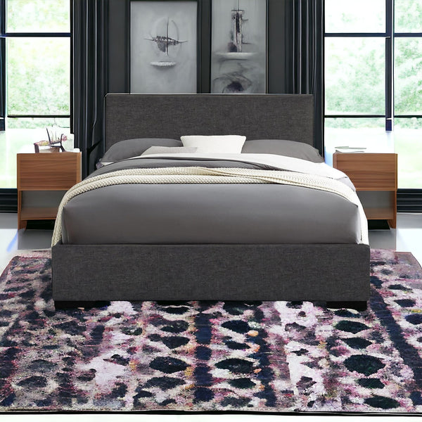 Homeroots Gray Wood Upholstered King Bed Frame Gray Solid Wood 397000