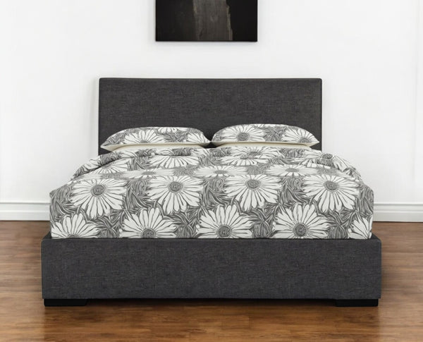 HomeRoots Brown Upholstered Platform Bed Frame - Modern Low-Profile Design for Cozy Bedrooms & Guest Rooms Gray KING 397000