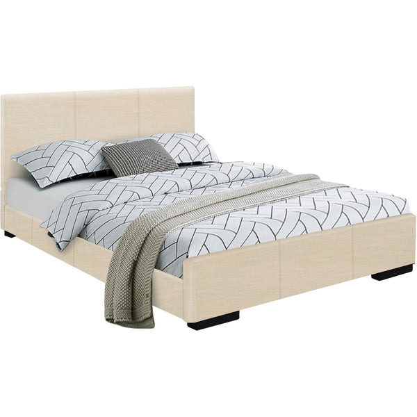 Homeroots Beige Wood And Faux Leather Twin Bed Frame Beige Wood 397001