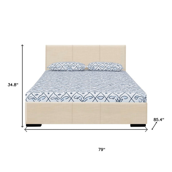 HomeRoots Brown Upholstered Platform Bed Frame - Modern Low-Profile Design for Cozy Bedrooms & Guest Rooms Beige KING 397004