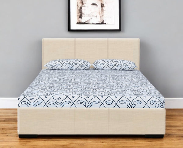 HomeRoots Brown Upholstered Platform Bed Frame - Modern Low-Profile Design for Cozy Bedrooms & Guest Rooms Beige KING 397004
