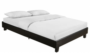 Homeroots Black Wood And Faux Leather Queen Bed Frame Black Wood 397005