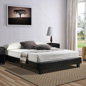 Homeroots Black Wood And Faux Leather Queen Bed Frame Black Wood 397005