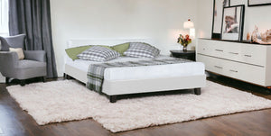 Homeroots White Wood And Faux Leather Queen Bed Frame White Wood 397007