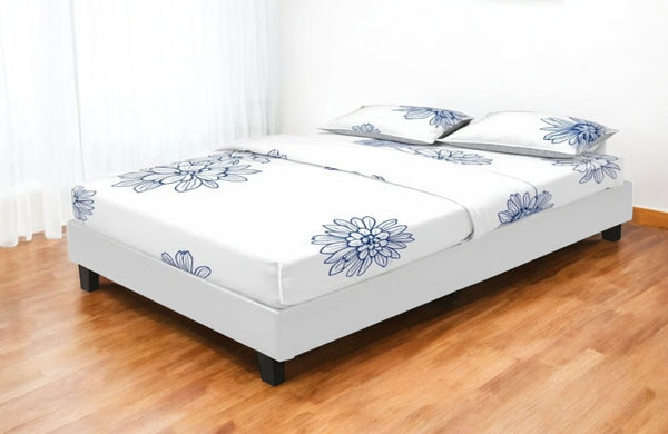 HomeRoots Black Faux Leather Bed Frame - Modern Upholstered Platform Design for Stylish Bedroom Décor White KING 397008