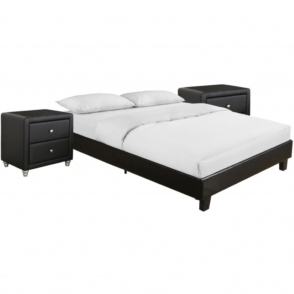 HomeRoots Black Wood and Linen Bed Frame – Chic, Sturdy Design with Elegant Upholstery for Modern Bedrooms Black Queen 397009
