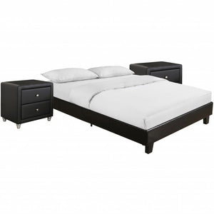 Homeroots Black Wood And Linen Queen Bed Frame Black Wood 397009
