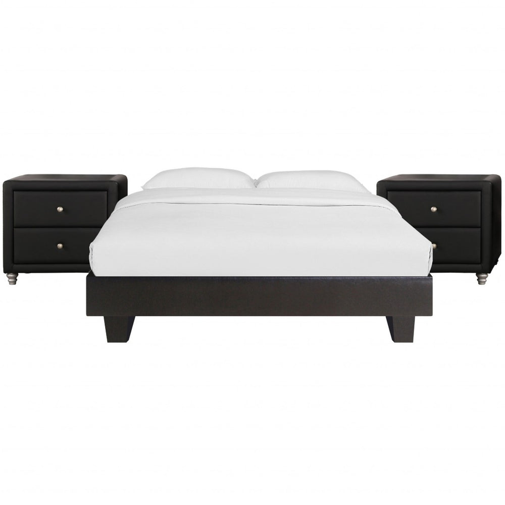 HomeRoots Black Wood and Linen Bed Frame – Chic, Sturdy Design with Elegant Upholstery for Modern Bedrooms Black Queen 397009