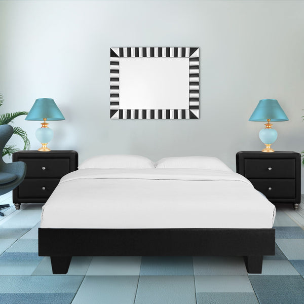 Homeroots Black Wood And Linen Queen Bed Frame Black Wood 397009