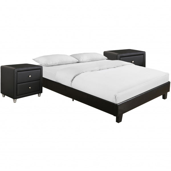 Homeroots Black Wood And Linen King Bed Frame Black Wood 397010