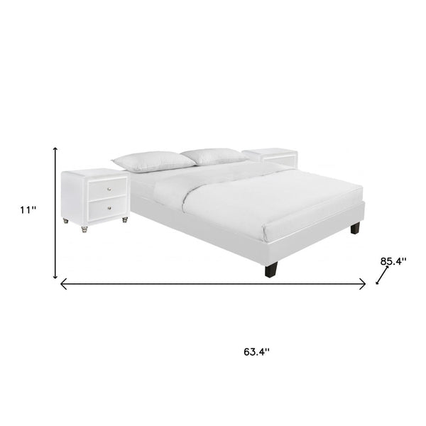 HomeRoots Black Wood and Linen Bed Frame – Chic, Sturdy Design with Elegant Upholstery for Modern Bedrooms White Queen 397011