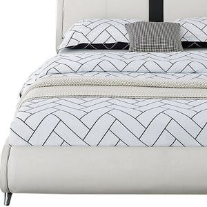 Homeroots White Wood And Faux Leather Queen Bed Frame White Solid Wood 397013