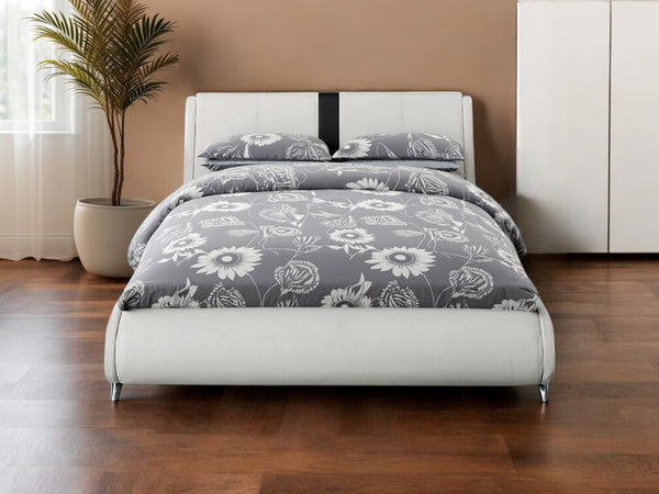HomeRoots White Faux Leather Upholstered Bed Frame - Modern Design with Rectangular Headboard for Comfort White Queen 397013