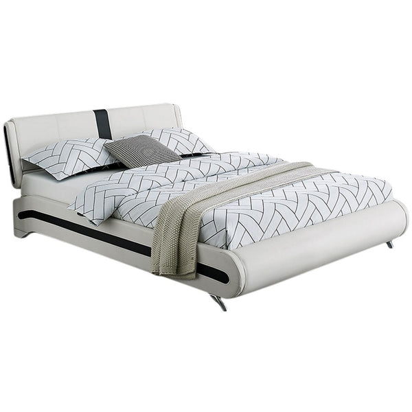 Homeroots White Wood And Faux Leather Queen Bed Frame White Solid Wood 397013