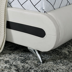 Homeroots White Wood And Faux Leather Queen Bed Frame White Solid Wood 397013