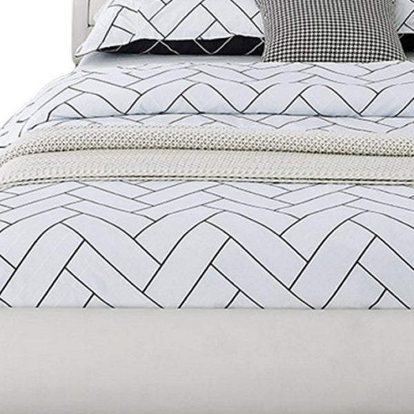 HomeRoots White Faux Leather Upholstered Bed Frame - Modern Design with Rectangular Headboard for Comfort White Queen 397013