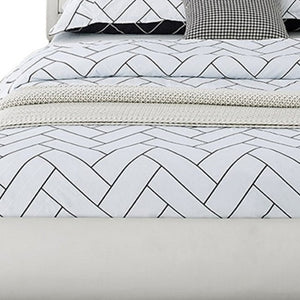 HomeRoots White Faux Leather Upholstered Bed Frame - Modern Design with Rectangular Headboard for Comfort White KING 397014