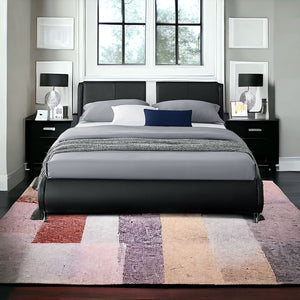 Homeroots Black Wood And Faux Leather Queen Bed Frame Black Solid Wood 397015