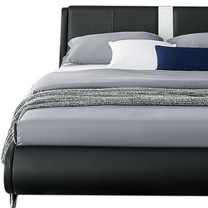 Homeroots Black Wood And Faux Leather Queen Bed Frame Black Solid Wood 397015