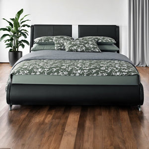 HomeRoots White Faux Leather Upholstered Bed Frame - Modern Design with Rectangular Headboard for Comfort Black Queen 397015