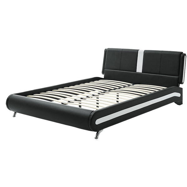 Homeroots Black Wood And Faux Leather Queen Bed Frame Black Solid Wood 397015