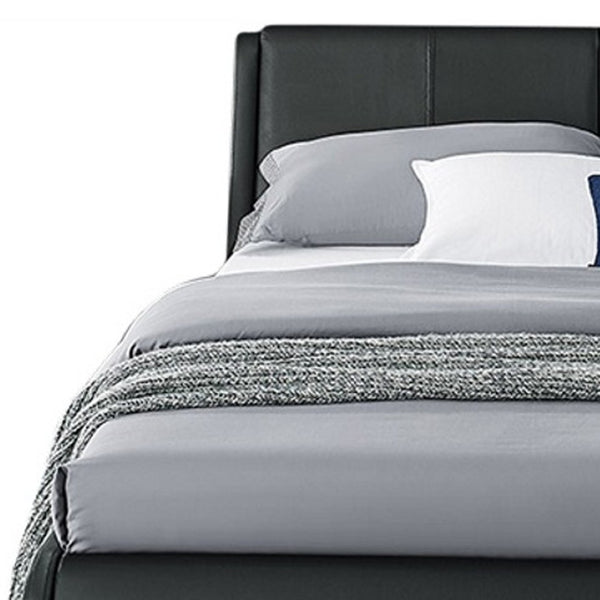 HomeRoots White Faux Leather Upholstered Bed Frame - Modern Design with Rectangular Headboard for Comfort Black Queen 397015