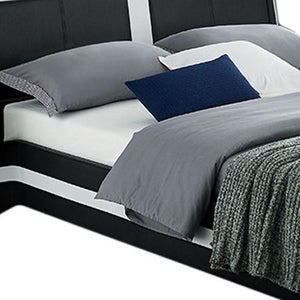 HomeRoots White Faux Leather Upholstered Bed Frame - Modern Design with Rectangular Headboard for Comfort Black KING 397016