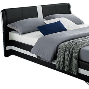 HomeRoots White Faux Leather Upholstered Bed Frame - Modern Design with Rectangular Headboard for Comfort Black KING 397016