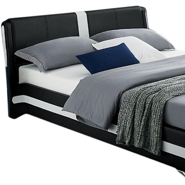HomeRoots White Faux Leather Upholstered Bed Frame - Modern Design with Rectangular Headboard for Comfort Black KING 397016