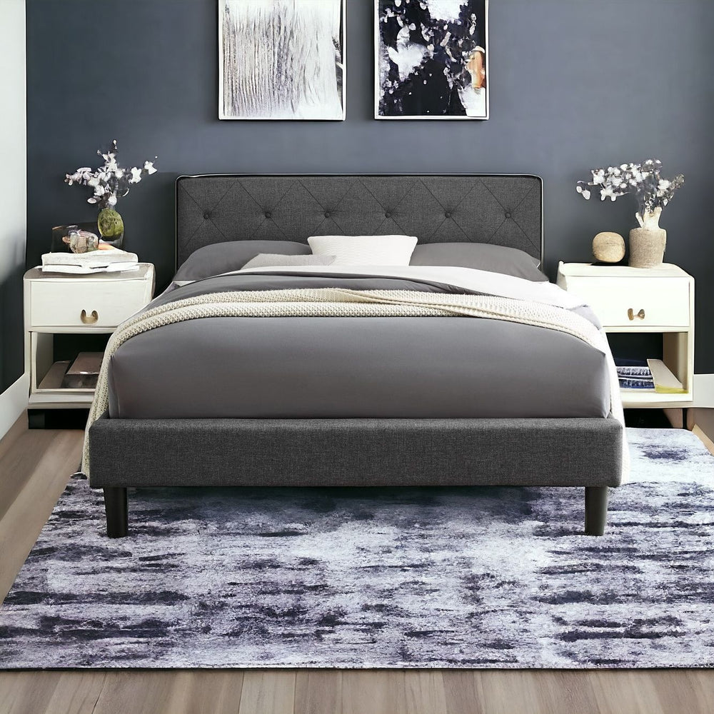 Homeroots Gray Wood Upholstered Queen Bed Frame Grey Wood 397021